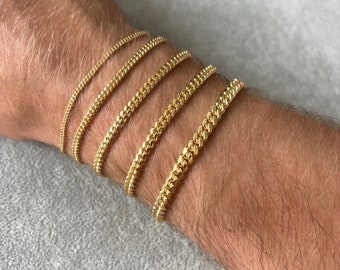 Chaîne de bracelet pour homme en or pour homme, bracelet plaqué argent sterling 925 - Bijoux pour homme - Bracelet cubain Miami pour homme - Chaîne de bracelet fine