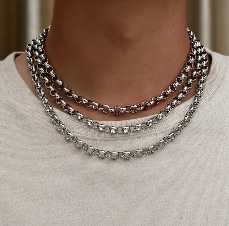 Mens Necklace Thick 8mm Silver Belcher Chain Mens Silver Etsy