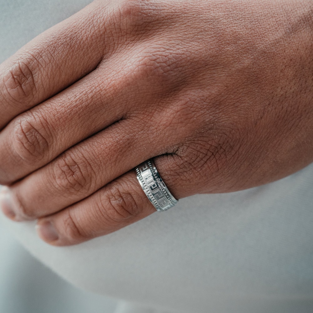 Mens Ring - Mens Pinky Rings - Mens Silver Ring - Greek Key Mens Ring - Mens Pinky Rings - Mens Silver Ring - Greek Key