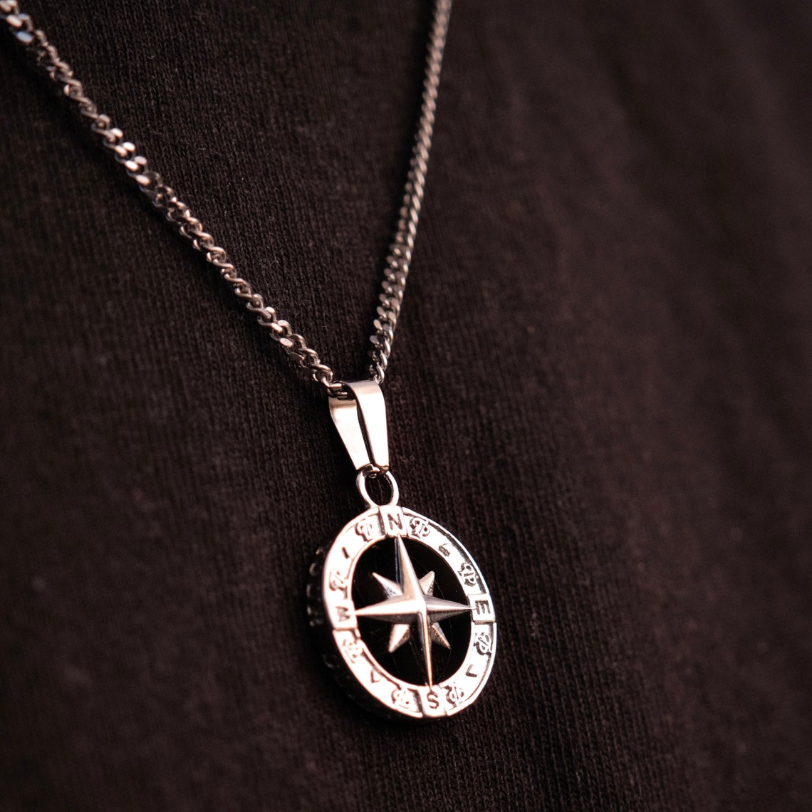 Silver Compass Necklace Mens Necklace North Star Pendant Etsy