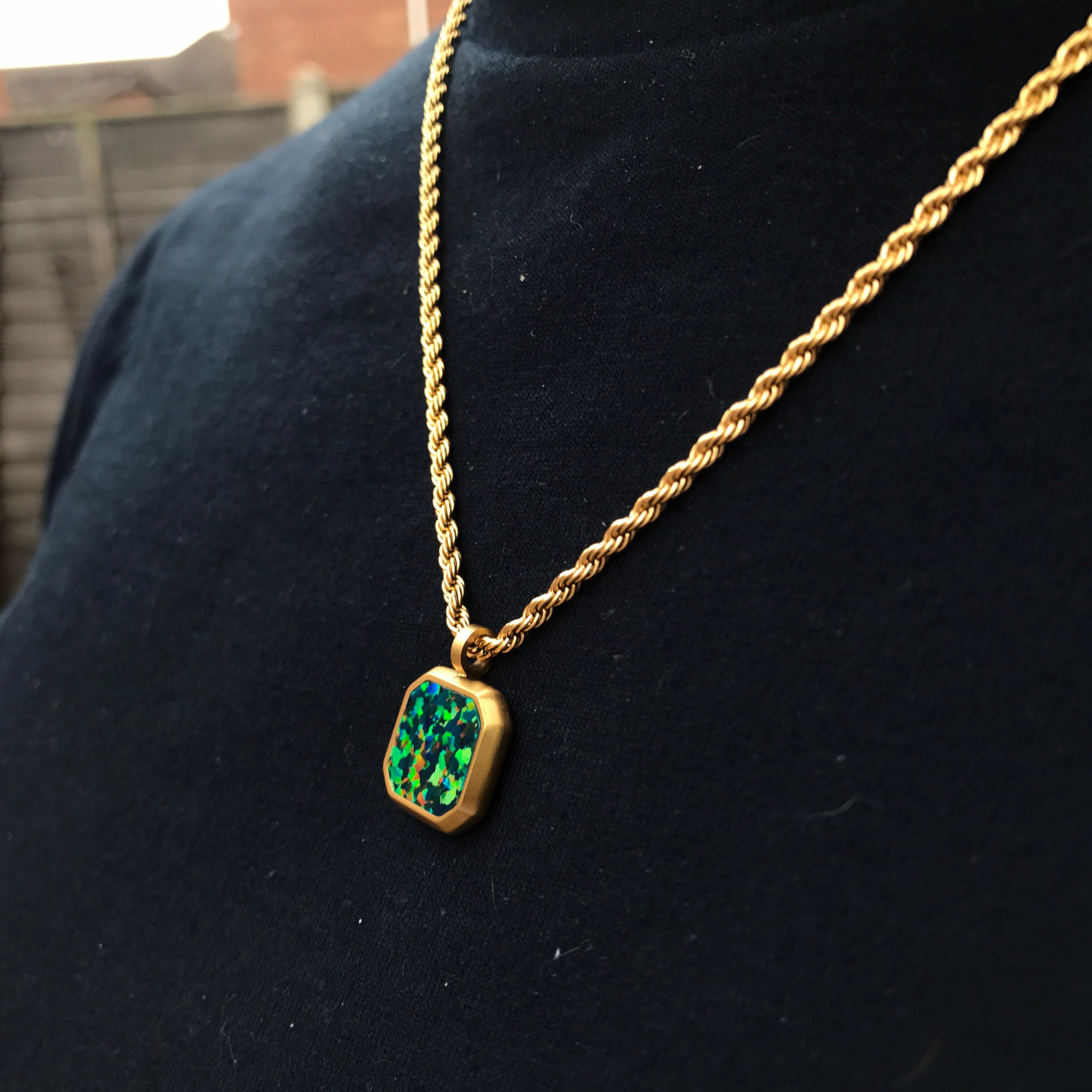 Mens Gold Necklace Opal Pendant Necklace Opal Gold Chain Etsy