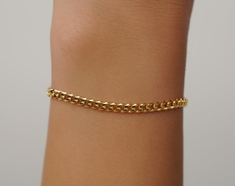 Gold Bracelet - Thin Gold 3mm Bracelet For Women - Simple Gold Bracelet Chain - Minimalist No Tarnish Gold Bracelet - Dainty Gold Chain Gift