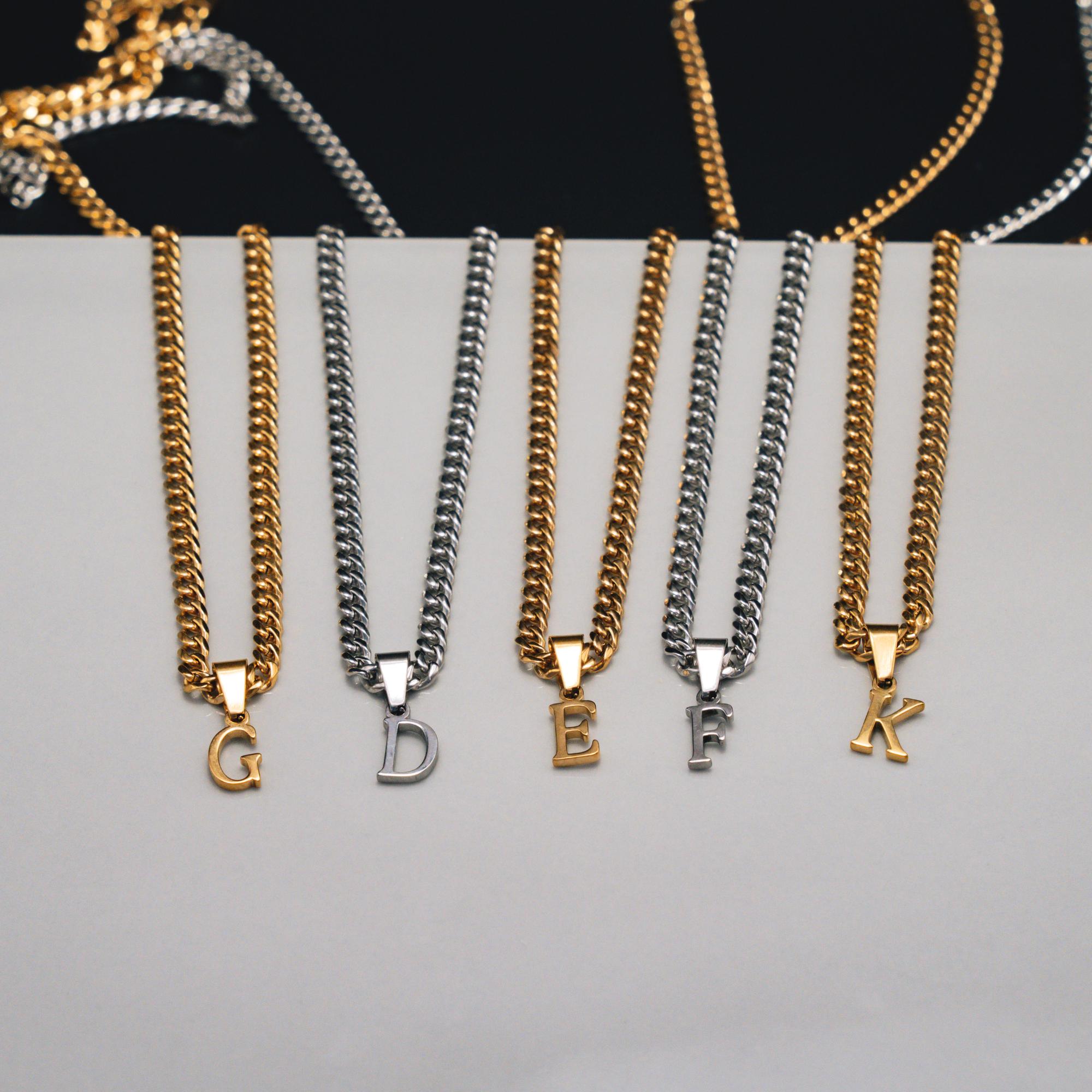 Collana Uomo E Donna Con Iniziale A-Z, Catena Cubana In Acciaio Inossidabile Lucido Oro/Argento, Ciondolo Lettera 6.5 Mm, Lunghezza 40+5 Cm - Idea Regalo Personalizzata - 2