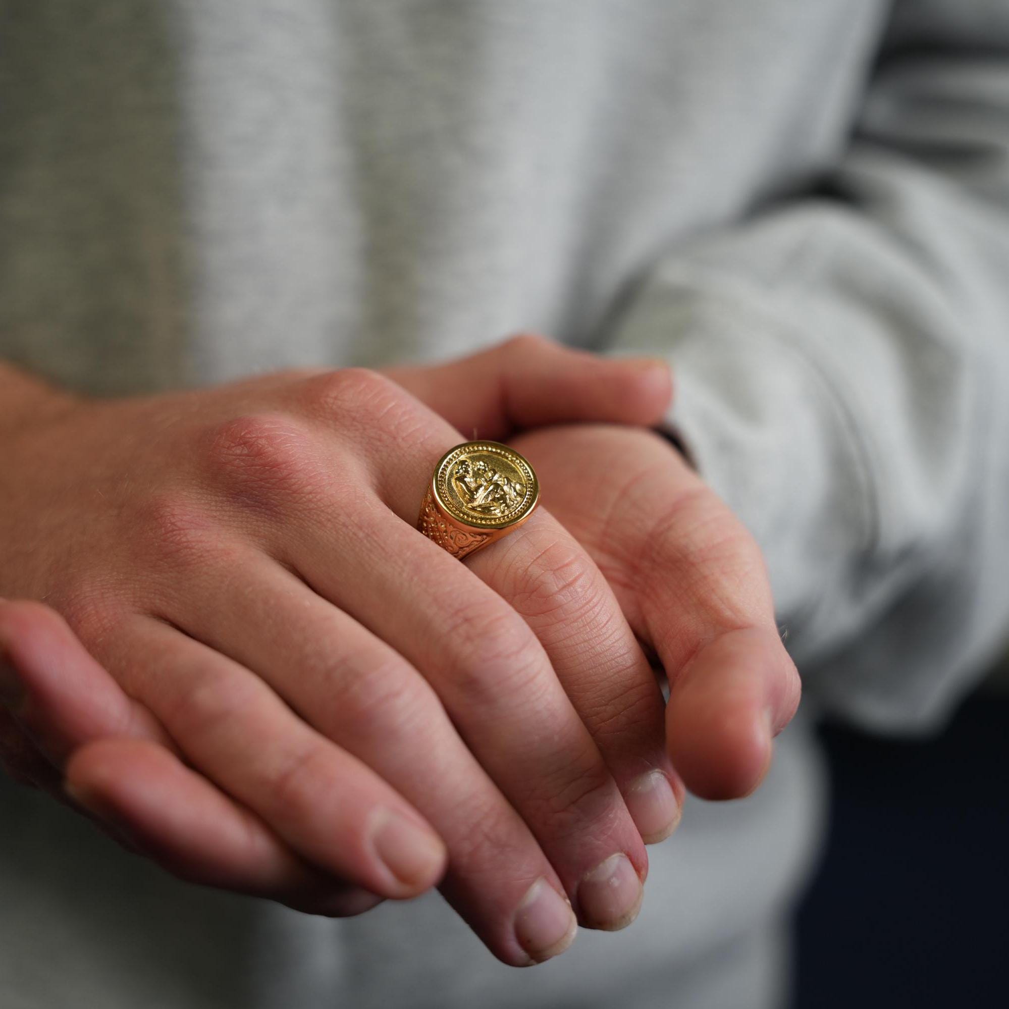 送税込【CRAFTD London】St. Christopher Signet Ring(2色) 国発 St. Christopher Ring (Silver)