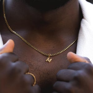 Mens Necklace, 18K Gold Initial Necklace, Mens Curb Chain Necklace With, Mens Initial Necklace Chain, Initial Necklace For Men- Mens Jewelry