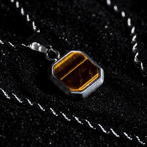 Silver Tigers Eye Necklace - Mens Necklace - Silver Gemstone Pendant Mens Jewelry - Silver Chain Pendant For Men - Necklaces For Men Gifts