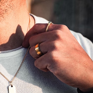 Gold Band Ring - Mens Gold Ring - Simple Black & Gold Band Ring For Men - 18K Gold Plated Stainless Steel Ring - Mens Jewellery Gifts UK