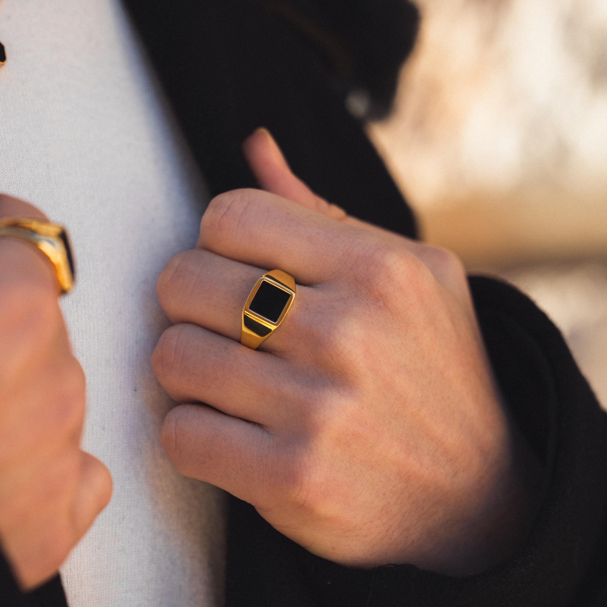 Round Gold Steel Signet Men's Ring - Foto 2