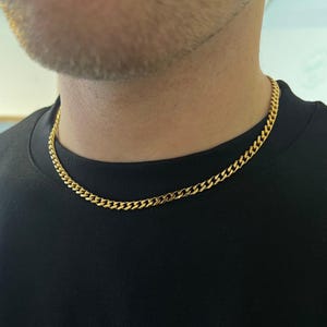 Gold Chain, 18K Gold Cuban Chain Necklace - 5mm Mens Gold Chain - Mens Necklace - Stainless Steel Chain For Men - Mens Jewellery Gifts UK