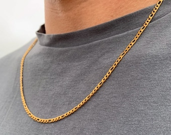 18k Gold Figaro Chain Necklace, Mens Gold Chain 3mm Link Chains for Men, Gold Minimalist Chains, Figaro Necklace For Men - By Twistedpendant