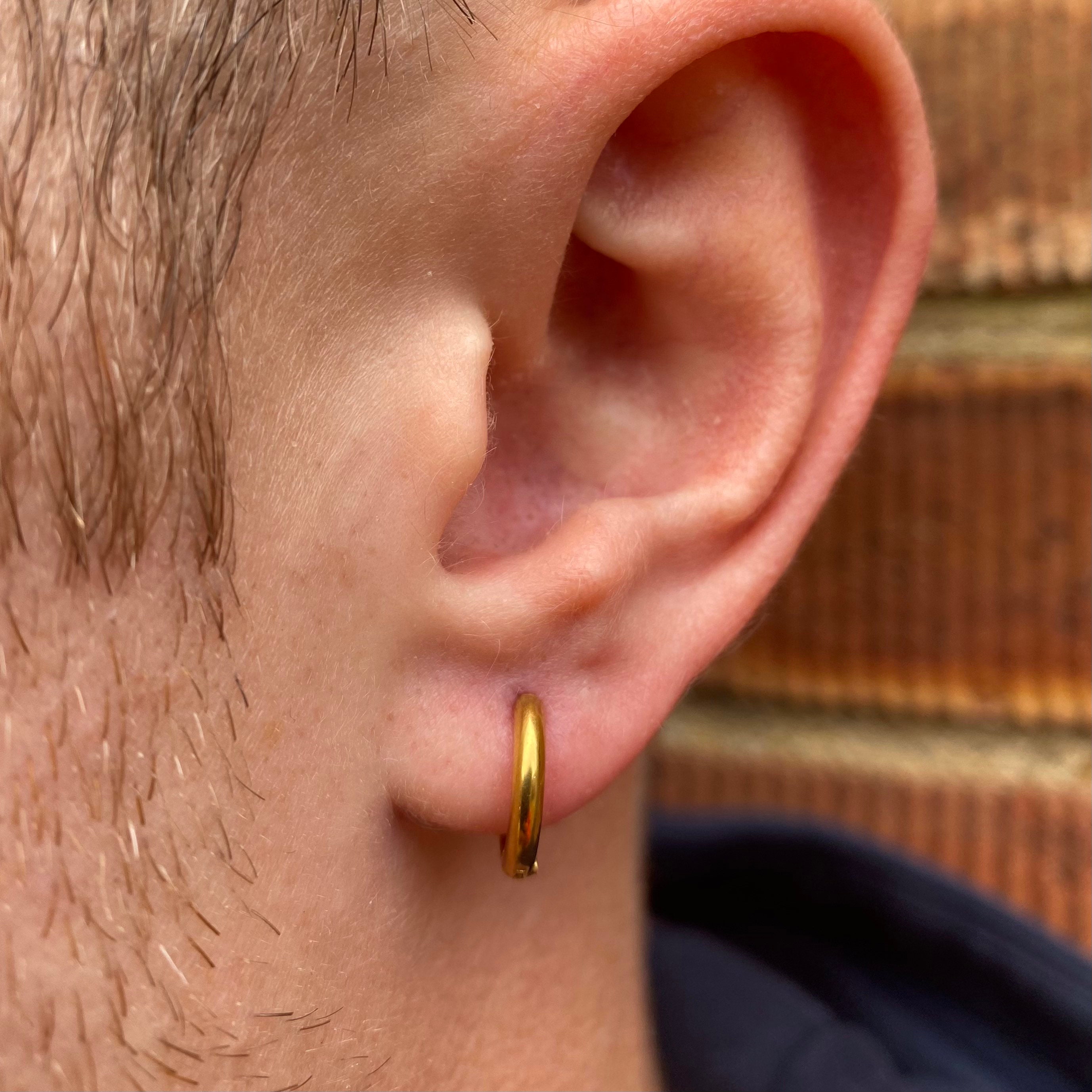 Buy Mens Gold Hoop Earrings 12mm Mens Hoop Earrings 18K Gold Steel Hoop  Earrings Mini 18K Gold Hoops, Mens Jewelry by Twistedpendant Online in  India - Etsy