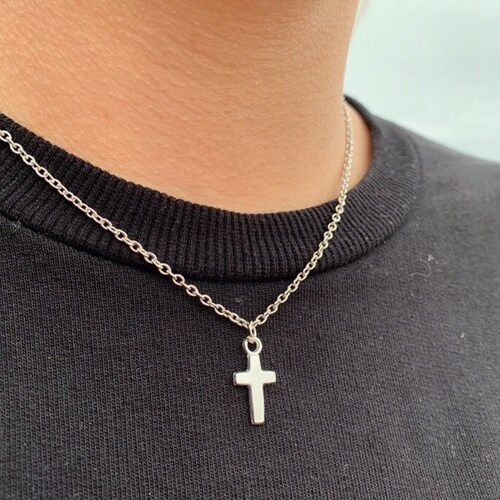 Silver Cross Necklace Pendant Mens 