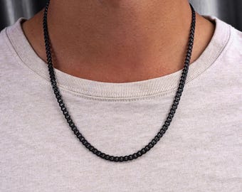 メンズブラックネックレス、ミニマリストメンズチェーンネックレス