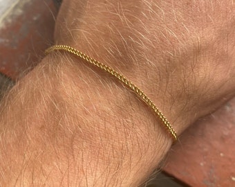 Mens Bracelet - Thin Gold Bracelet Men - 2mm Mens Gold Chain Bracelet - Connell Cuban Link Chain - Mens Thin Bracelet Armband Jewelry Gifts