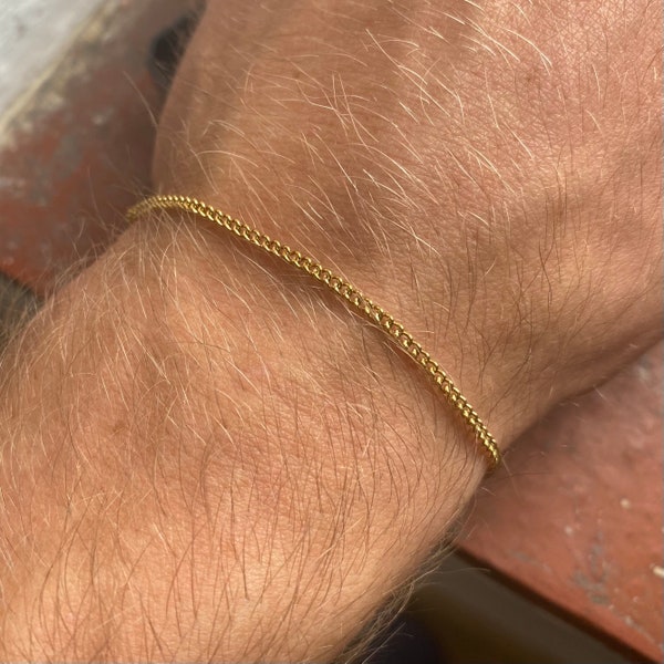 Mens Bracelet - Thin Gold Bracelet Men - 2mm Mens Gold Chain Bracelet - Connell Cuban Link Chain - Mens Thin Bracelet Armband Jewelry Gifts