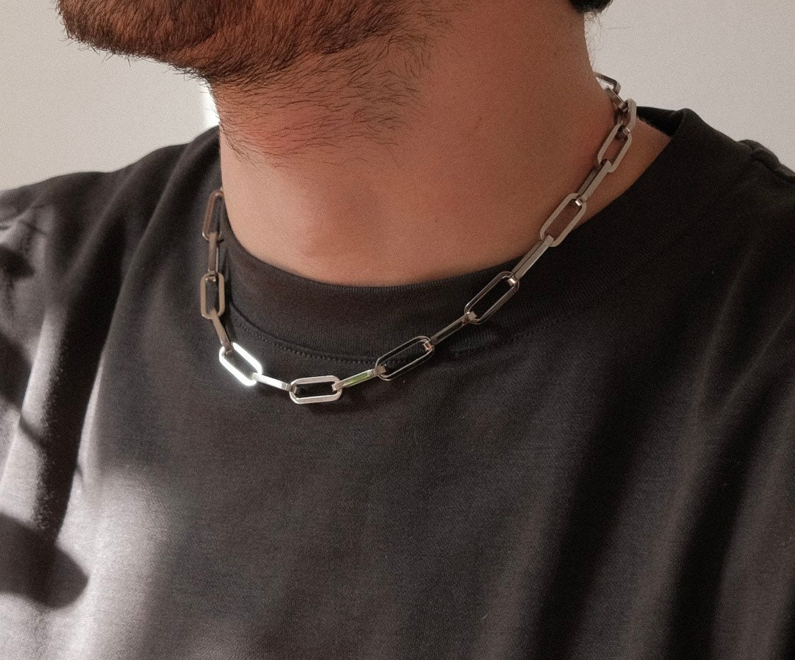 シルバーペーパークリップメンズネックレスチェーン、6mm