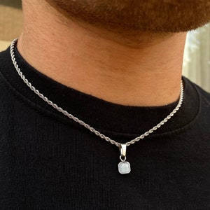 Mens Necklace - Mini White Silver Pendant Necklace For Men, Minimalist Silver Chain with Pendant, Mens Jewelry - Silver / Gold Necklace Men