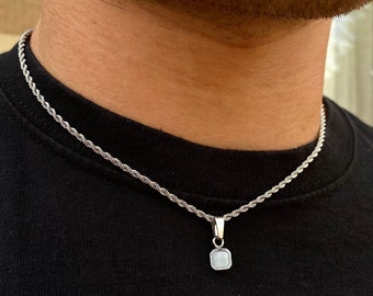 Mens Necklace - Mini White Silver Pendant Necklace For Men, Minimalist Silver Chain with Pendant, Mens Jewelry - Silver / Gold Necklace Men