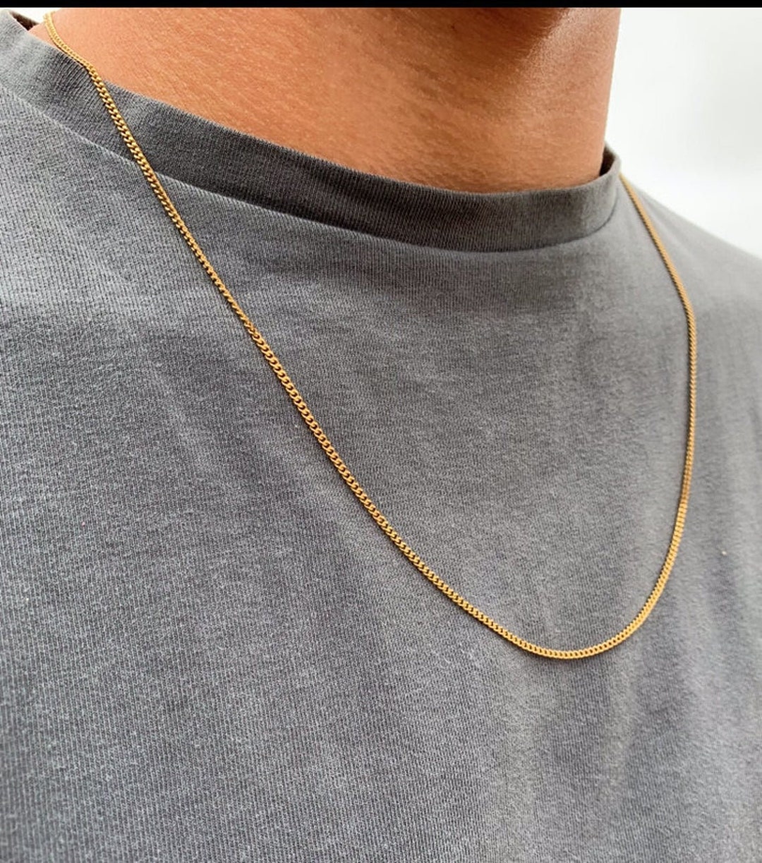 18k Gold Thin Mens Necklace Chain Gold Chain Necklace Thin 