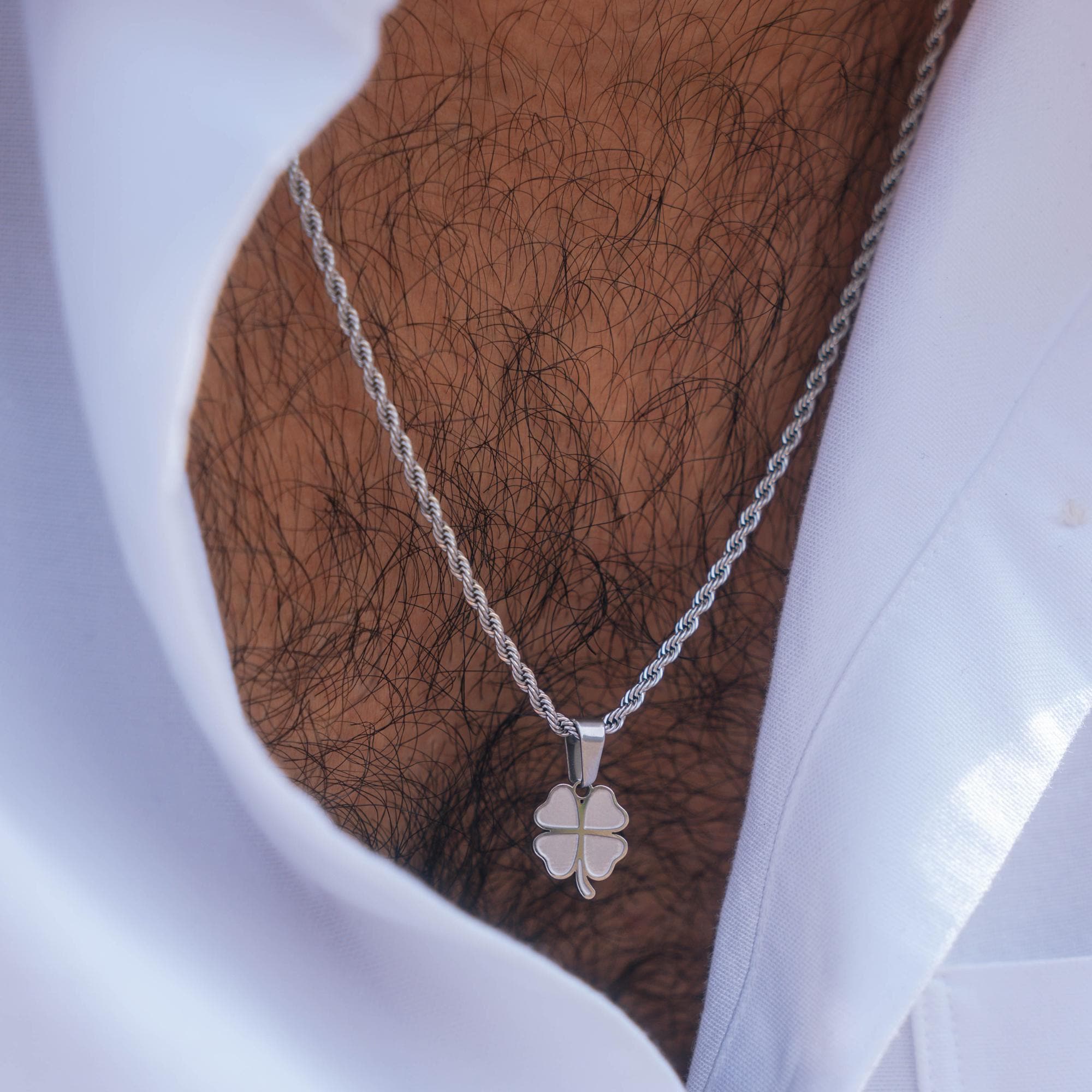 Pendentif Trèfle En Onyx Blanc - Style Vintage - Acier Inoxydable - Van Cleef & Arpels Inspiré