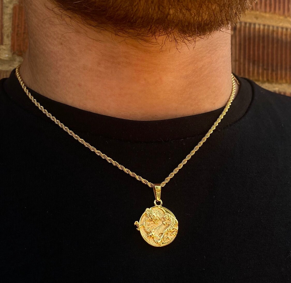 Mens gold necklace with medallion clearance
