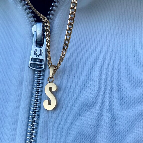 Mens Initial Necklace Gold Letter S 