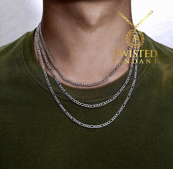 Mens Chain Silver Figaro Chain Necklace 
