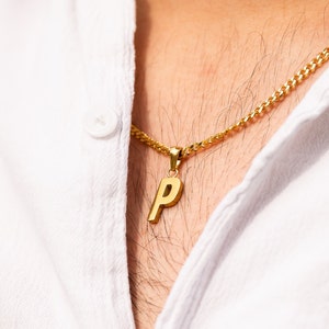 18K Gold Initial Necklace, Mens Chain With Bold Initial, Mens Initial Necklace, Initial Necklace For Men - Mens Jewellery By Twistedpendant