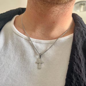Silver Cross Necklace - Mini Silver Cross Chain Necklace - Silver Cross Pendant For Men - Vintage Steel Silver Crucifix Cross Necklace Men