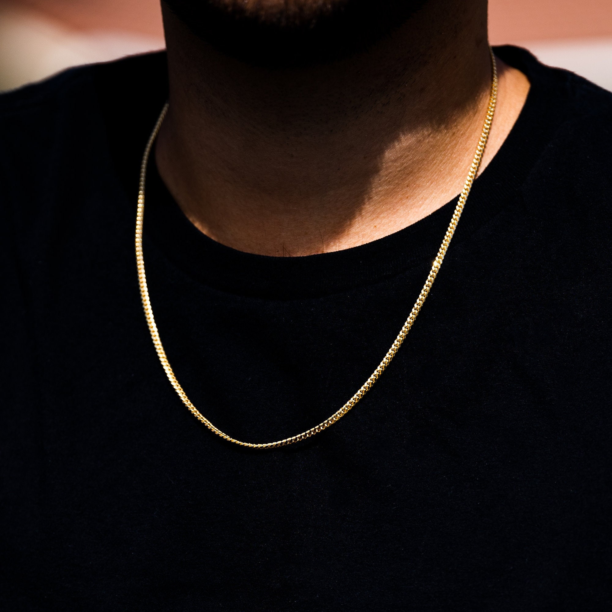 3mm Thin Gold Chain 18K Gold Cuban Chain Mens Gold Chain Etsy UK