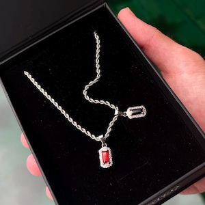 メンズネックレスセット - 2ピース ジェムストーン シルバーペンダントネックレス（男性用） - ルビーレッドダイヤモンドネックレス / ブラックジェムペンダントギフトセット