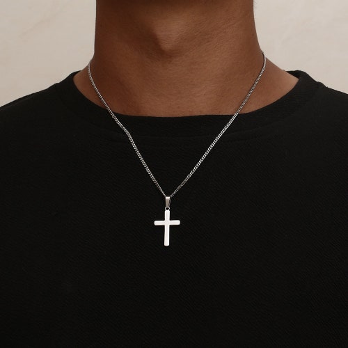 Silver Cross Necklace Pendant Mens 