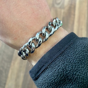 Chunky Silver Bracelet For Men - Mens Silver Bracelets - 13mm Cuban Mens Bracelets - Chains for Men - Heavy Chain & Link Men Jewelry UK