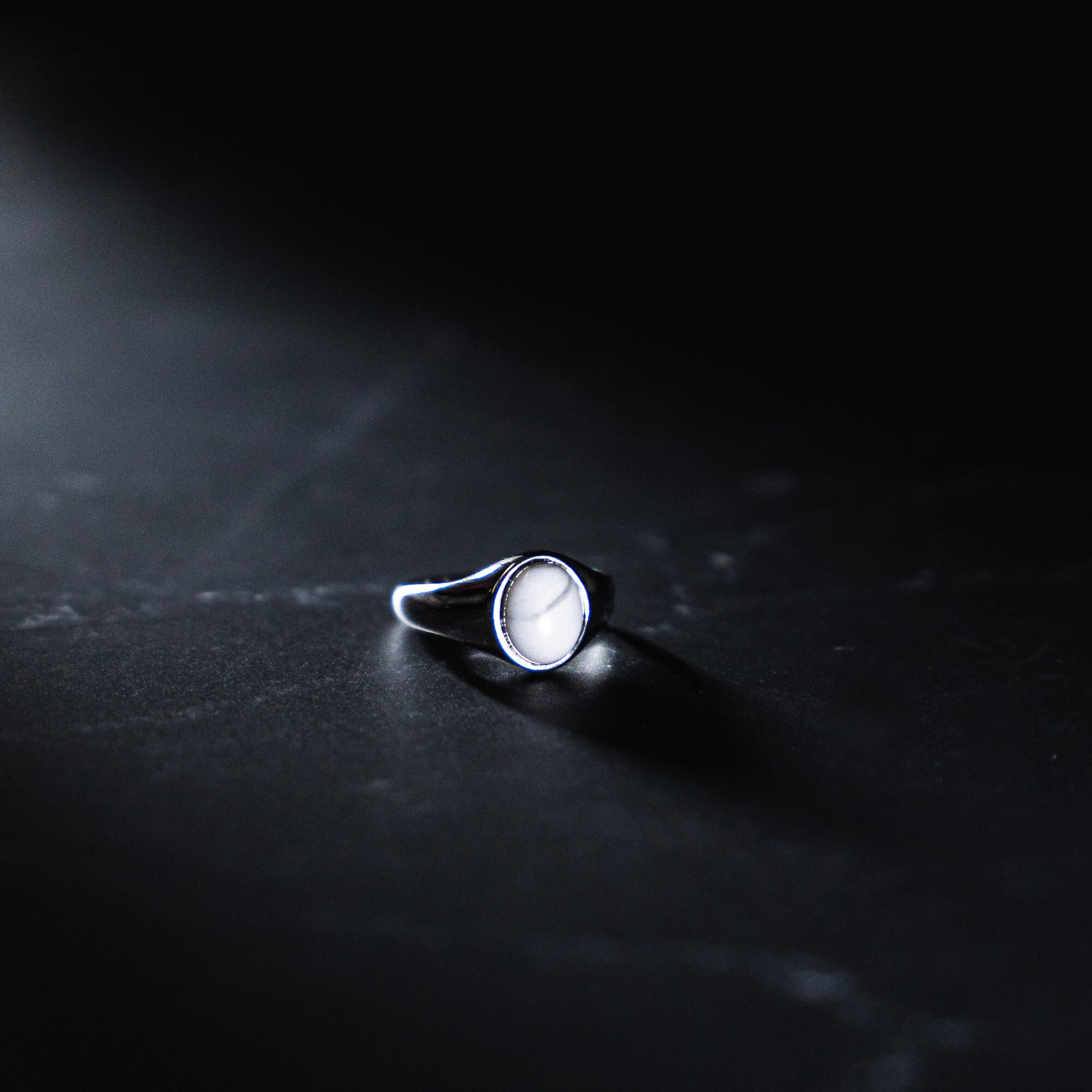 Silver Signet Ring - Mens Ring - White Gemstone Silver Rings for