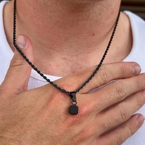 Mens Black Onyx Pendant Necklace - Mini Black Onyx Gemstone Necklace For Men - Minimal Black Necklace - Mens Jewelry By Twistedpendant