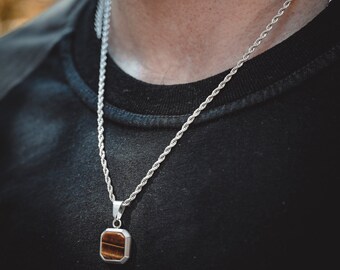 日本未入荷【TWISTED PENDANT】タイガーのネックレス２点セット! Mens Necklace - Silver Tigers Eye Necklace for Men