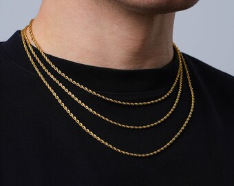 ゴールドチェーンネックレス、メンズネックレス、2.5mm細幅ゴールド