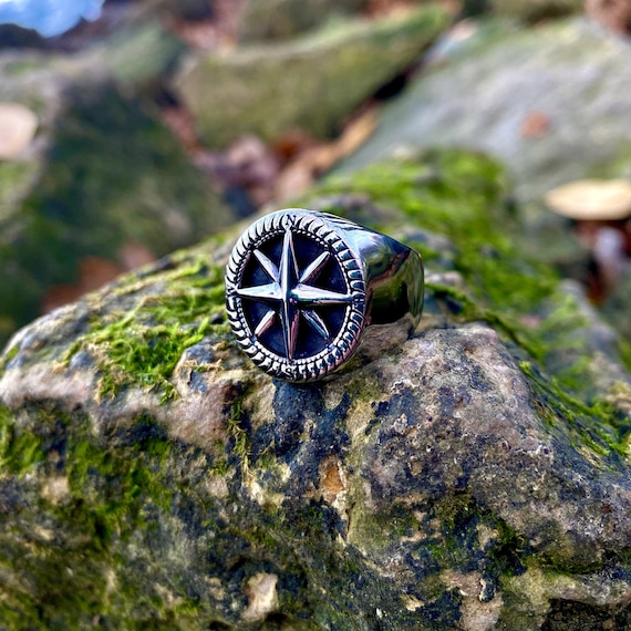 Mens Ring Silver Compass Rings for Men North Star Silver Ring Man Ring Mens Silver Ring Silver Signet Ring by Twistedpendant Etsy