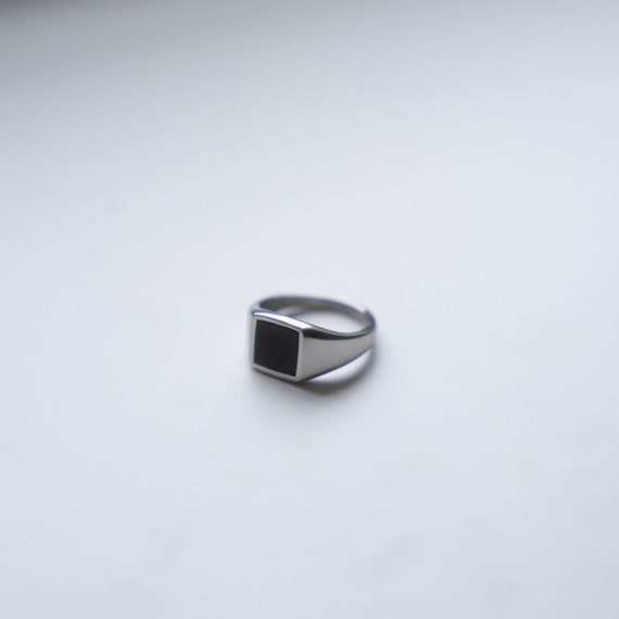 Mens Ring - Silver Square Onyx Signet Ring for Men - Mens Jewelry