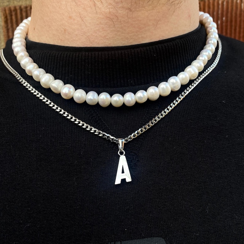 Mens Necklace Mens Initial Necklace 18K Gold Initial Pendant Etsy