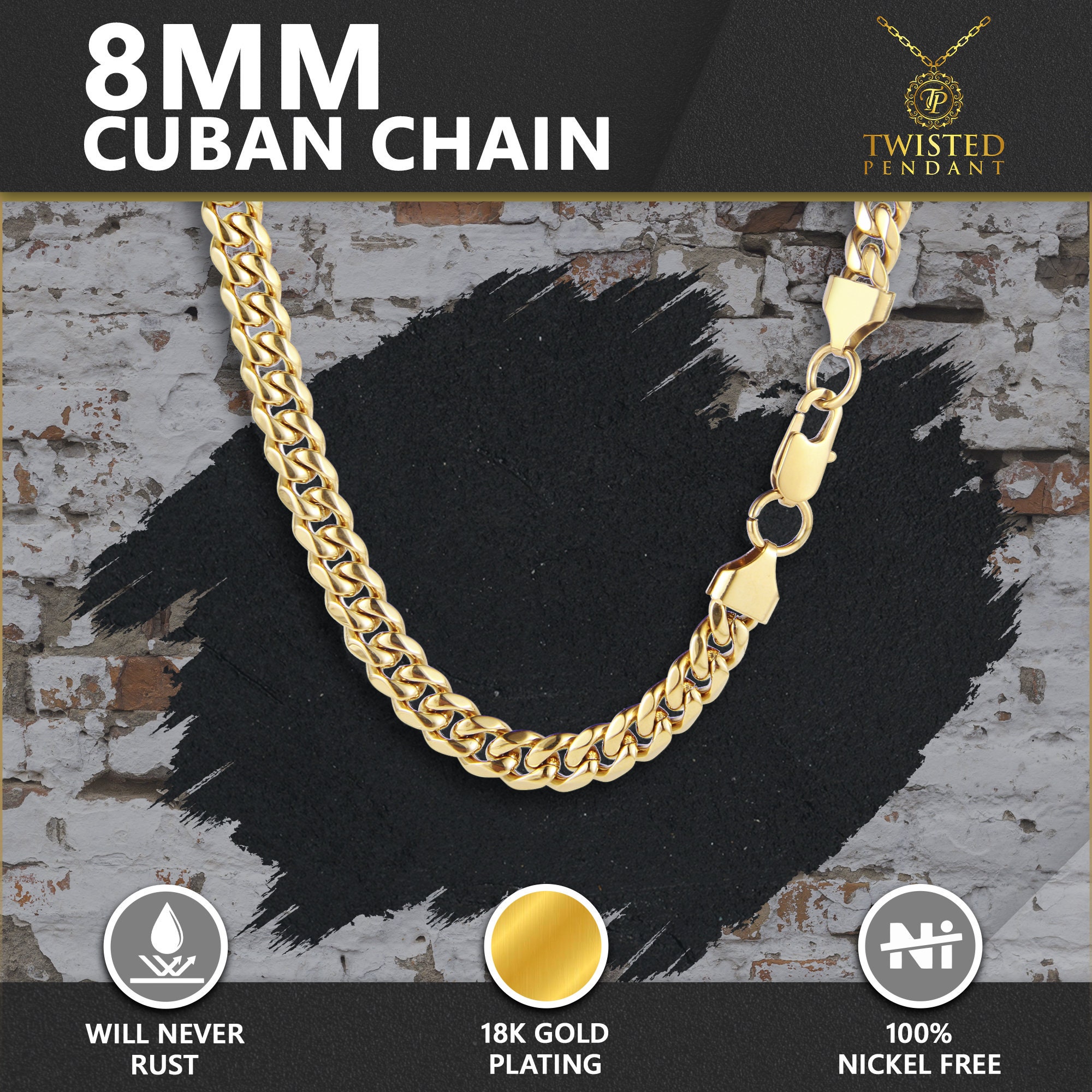 Gold Thick Cuban Chain (8MM)  Mens Gold Chain - Twistedpendant