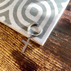 Mens Earrings - Silver Cross Earrings Men - Steel Dangle Cross Earrings - Mens Dangle Earrings - Silver Drop Earrings for Men, Mens Gifts UK