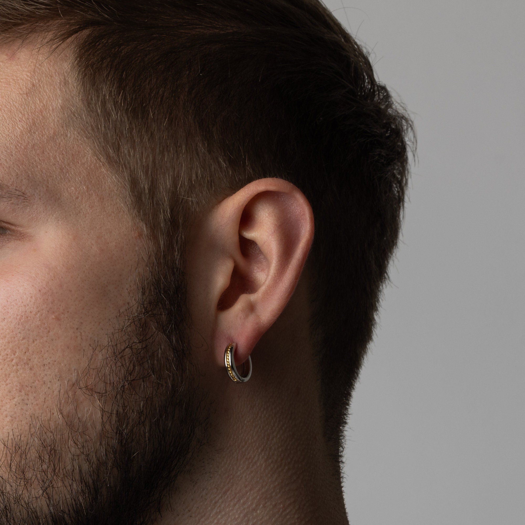 BVLAGIDA 15 Paires Boucles D'Oreilles Homme Acier Inoxydable - Clous, Créoles, Faux Plugs Noir Argent Gold - Bijoux Unisexe