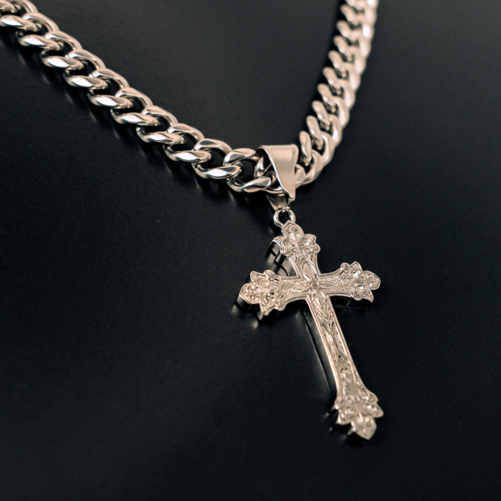 Vintage Silver Cross Necklace - Chunky Silver Chain With Pendant - Statement Chunky Chain Cross Necklace For Men - Mens Jewellery Gifts UK