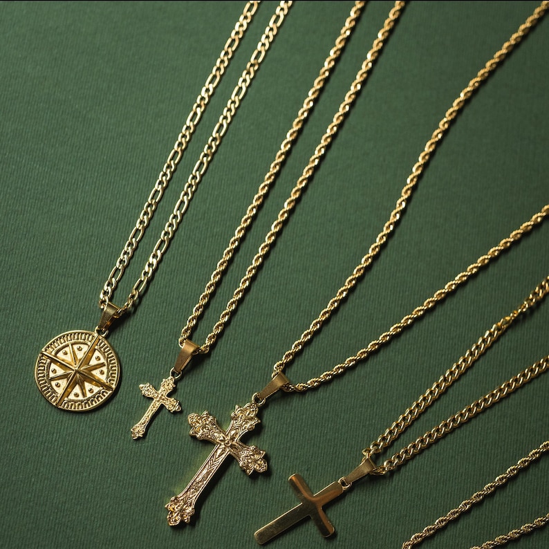 Mens Cross Necklace - 18K Gold Crucifix Necklace - Gold Cross Necklace ...