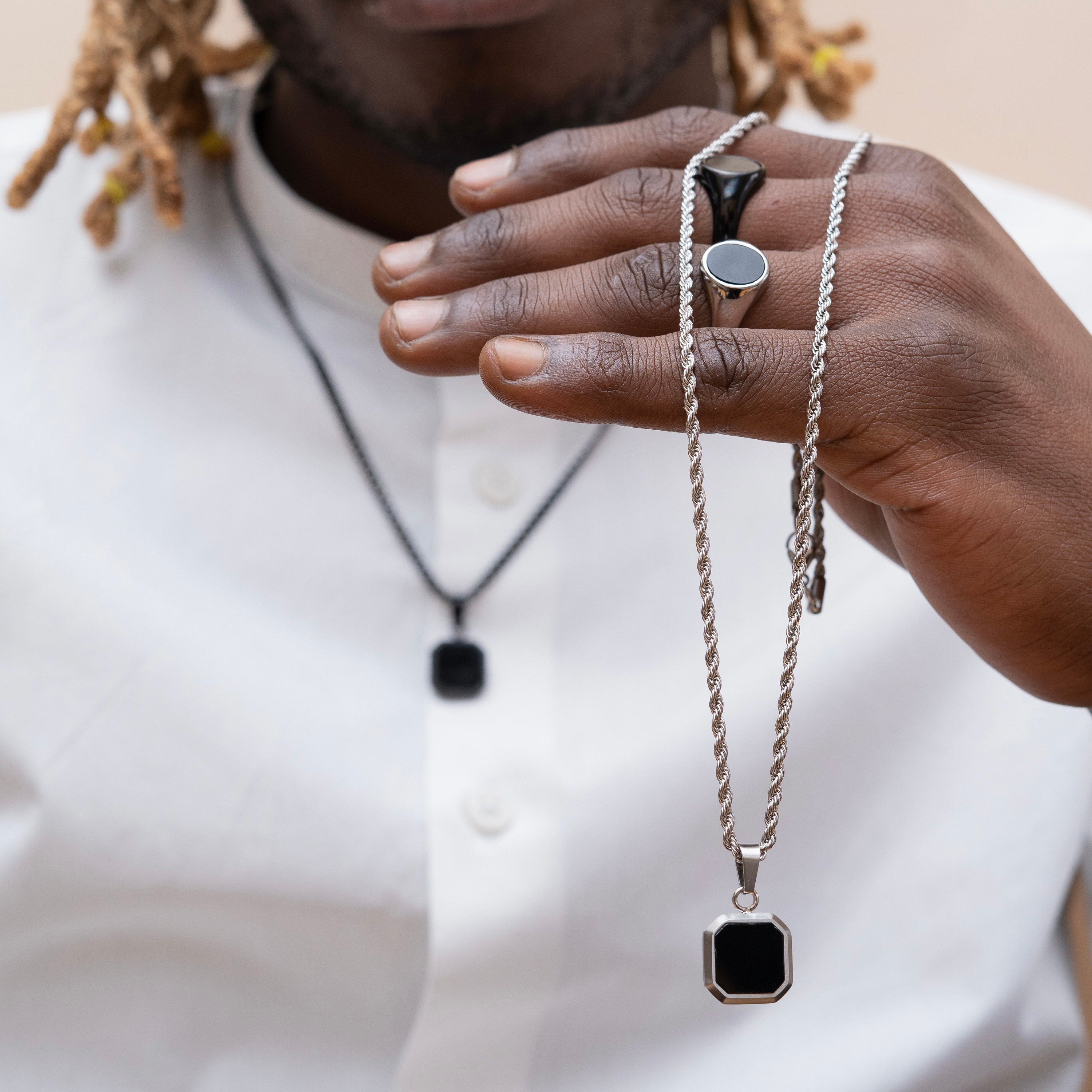 メンズネックレス - ブラックオニキスペンダントネックレス