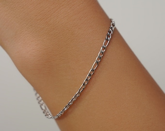 Pulseira de Prata com Corrente, Pulseira Delicada de Prata de 3 mm para Mulheres, Pulseira Minimalista Feminina - Pulseira de Corrente Delicada - Pulseiras em Ouro 18K