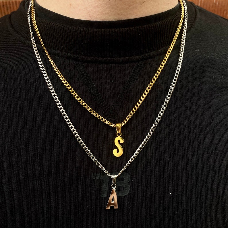 Mens Necklace Mens Initial Necklace 18K Gold Initial Pendant Etsy
