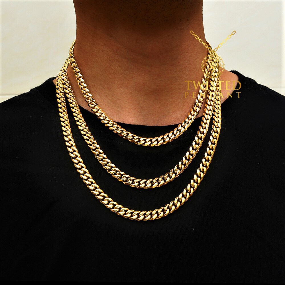Gold Cuban Chain Necklaces for Men Women Thin Thick 18K Gold