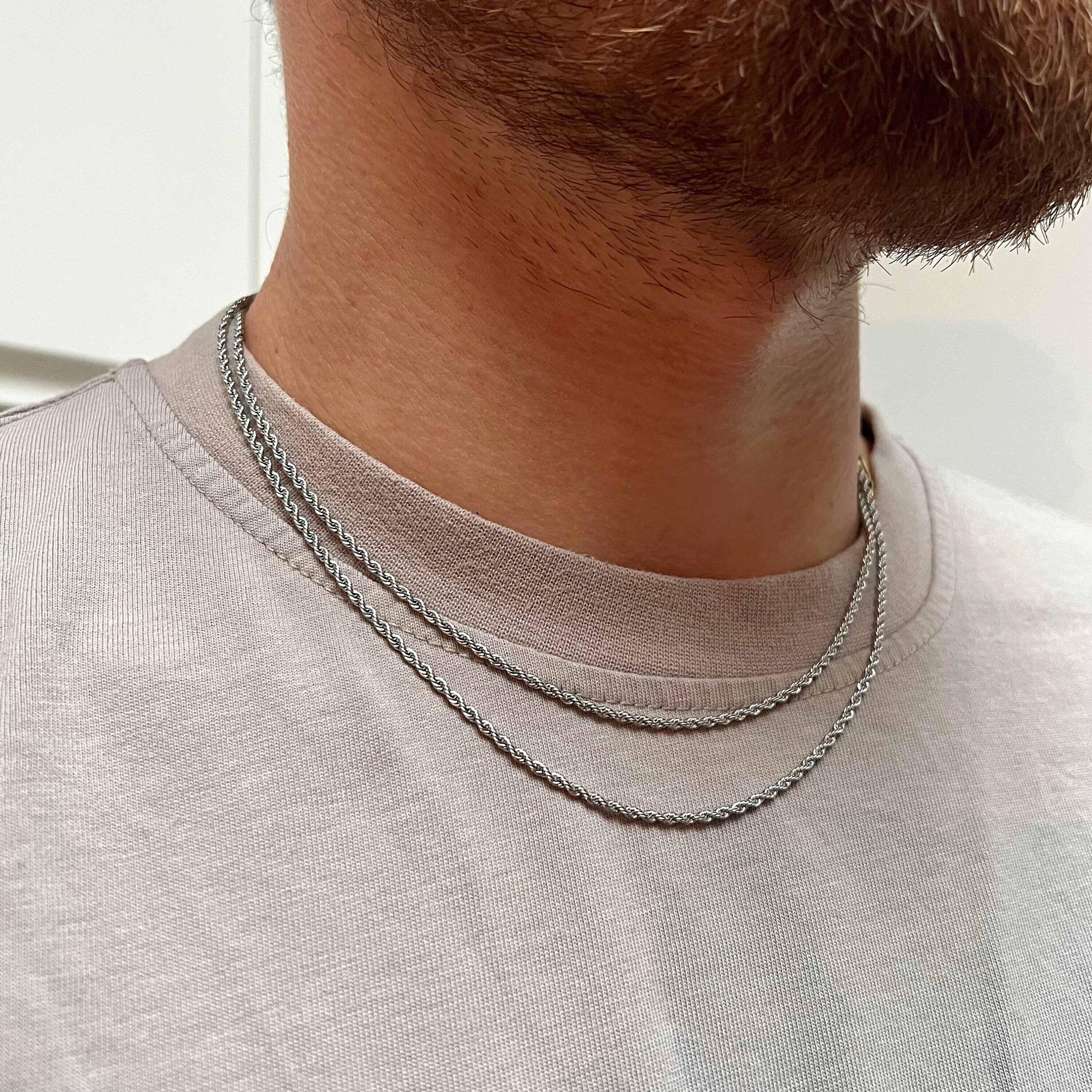 メンズチェーン、シルバーロープチェーンネックレス 2mm メンズ